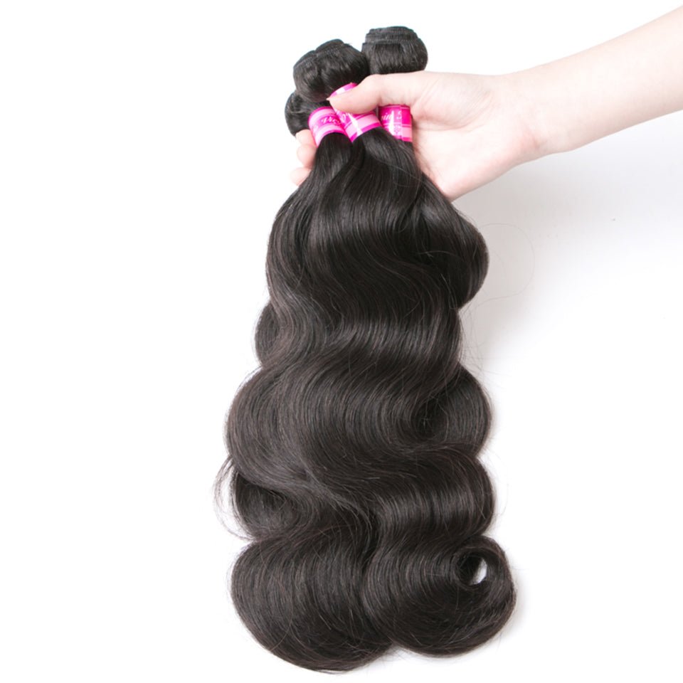 Vanlov Hair-Vanlov Hair Virgin Hair Body Wave 3 Bundles With 13X4 Frontal Natural Black