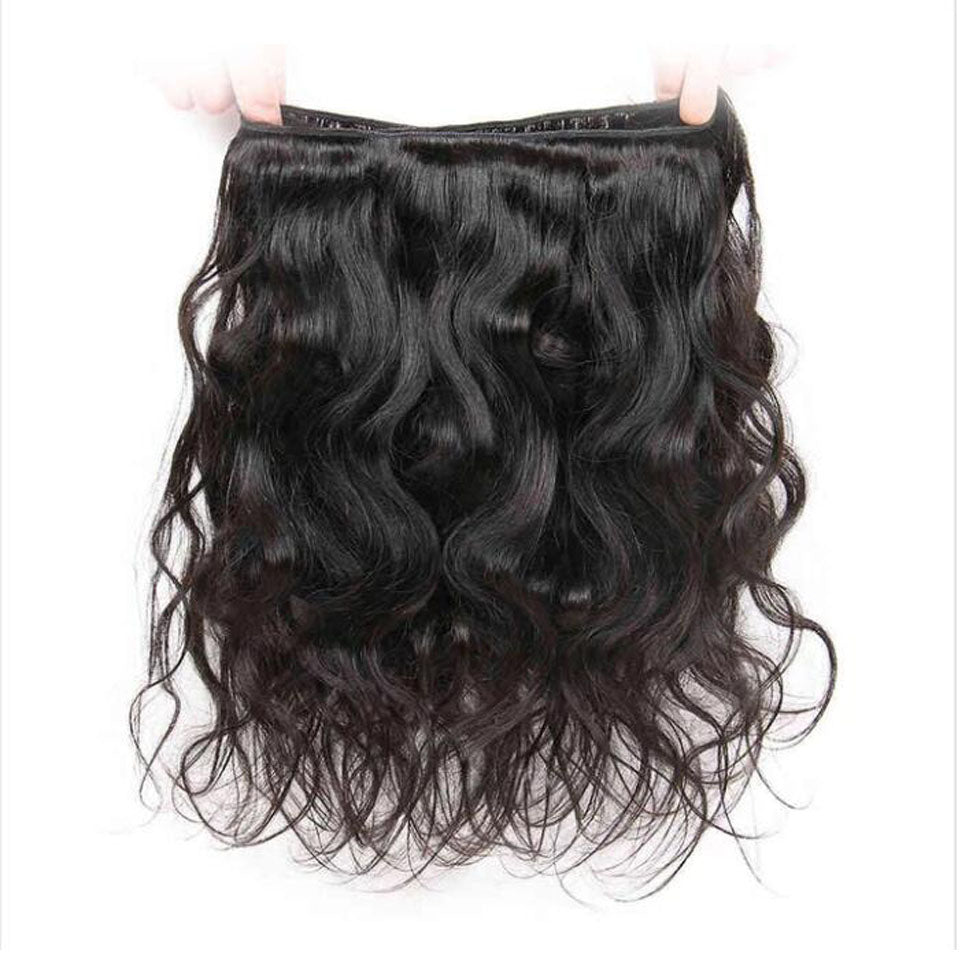 Vanlov Hair-Vanlov Hair Virgin Hair Body Wave 3 Bundles With 13X4 Frontal Natural Black