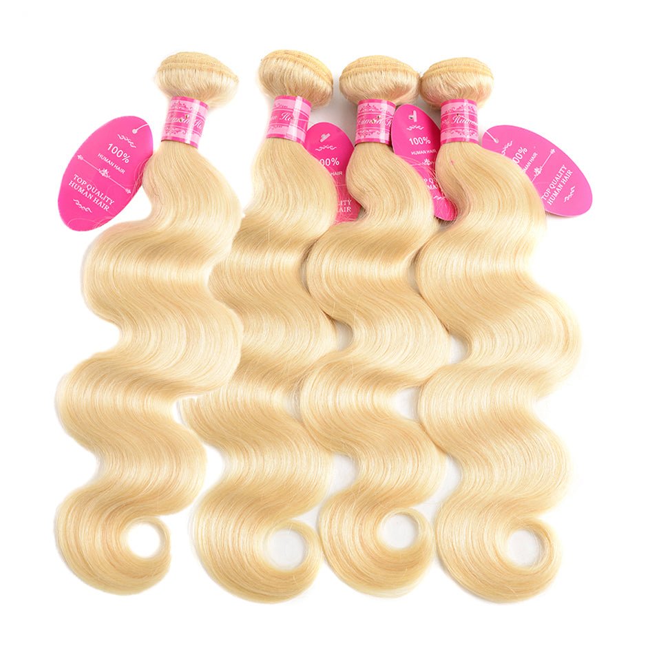 Vanlov Hair-Vanlov Hair Virgin Human Hair 613 Blonde 4 Bundles With 13X4 Lace Frontal Body Wave
