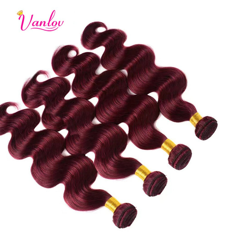 Vanlov Hair-Vanlov Hair Virgin Human Hair Body Wave 4 Bundles 99J