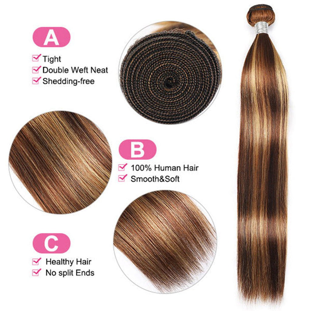 Vanlov Hair-Vanlov Hair Virgin Human Hair Straight HIghlight 4 Bundles P4/27
