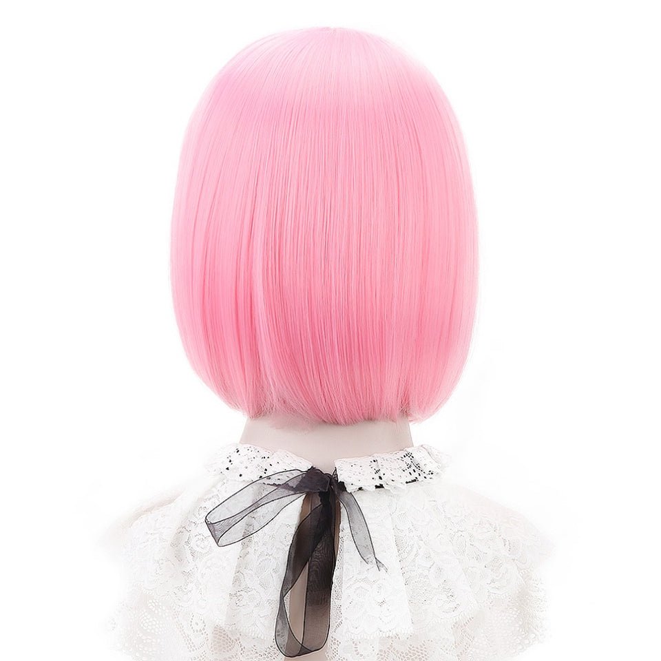 Vanlov Hair-Vanlov Human Hair Pink Straight Short Bob Wigs With Bangs No Lace Glueless Virgin Human Hair Wigs
