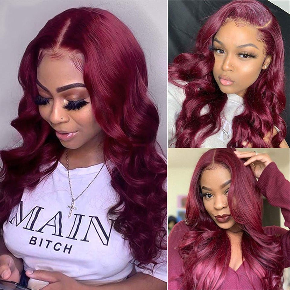 Vanlov Hair-Vanlov Human Hair Red Color 99J Body Wave 13X4/13x6 Lace Front Wig