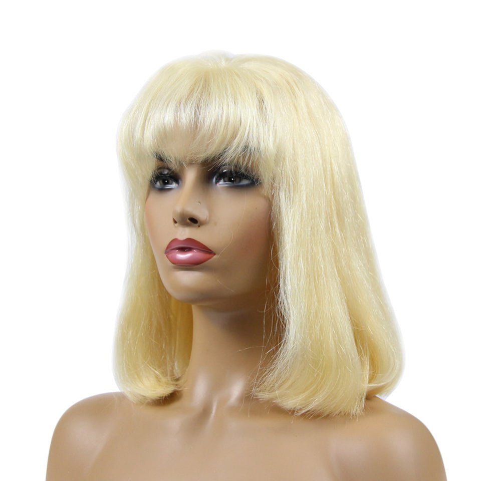 Vanlov Hair-Vanlov Human Hair Straight Bob Wig With Bangs Human Hair Wigs 613 Blonde Fringe Wigs Malaysian Hair