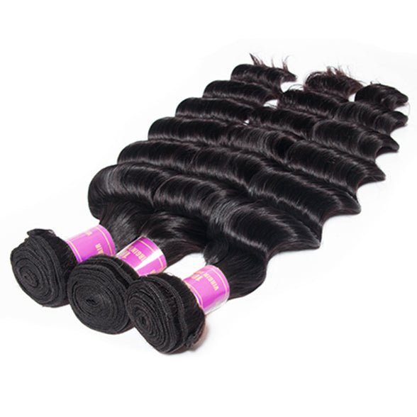 Vanlov Hair-Vanlov Loose Deep Wave 3 Bundles Human Hair Extensions Natural Black Color 8-34 Inch