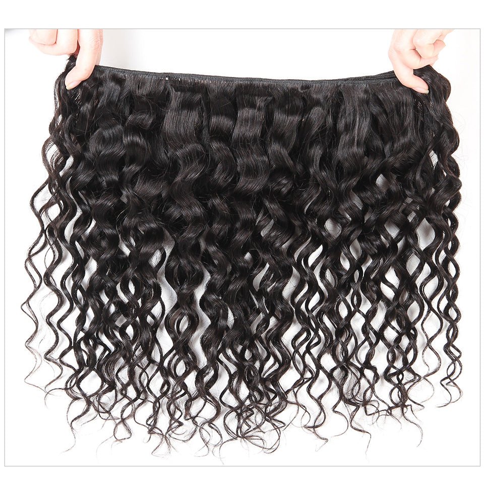 Vanlov Hair-Vanlov Natural Black Hair Wet And Weavy Water Curly 3 Bundles With 13X4 Frontal