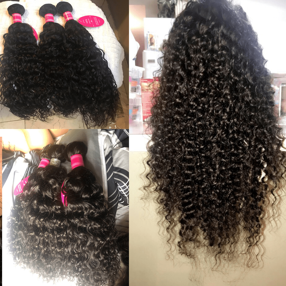 Vanlov Hair-Vanlov Natural Color Water Wave 4 Bundles With 13X4 Lace Frontal Pre Plucked
