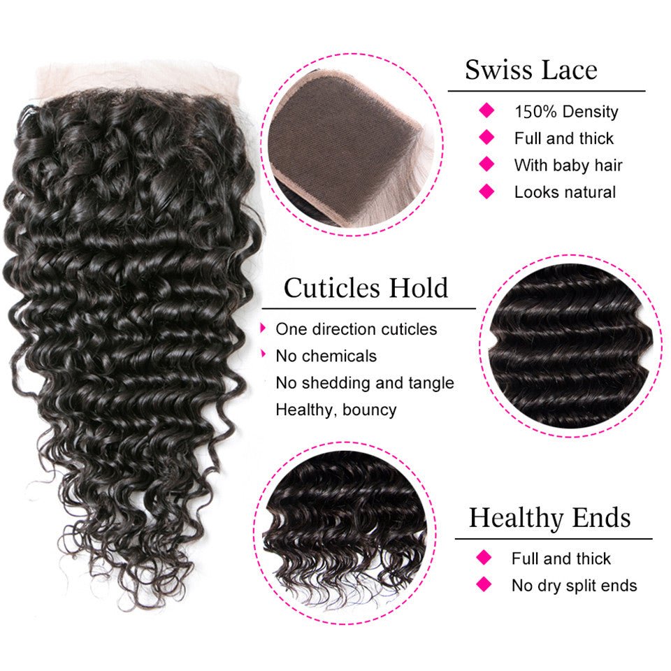 Vanlov Hair-Vanlov Natural Human Hair Bundles With Closure Deep Curly 4 Bundles With Closure