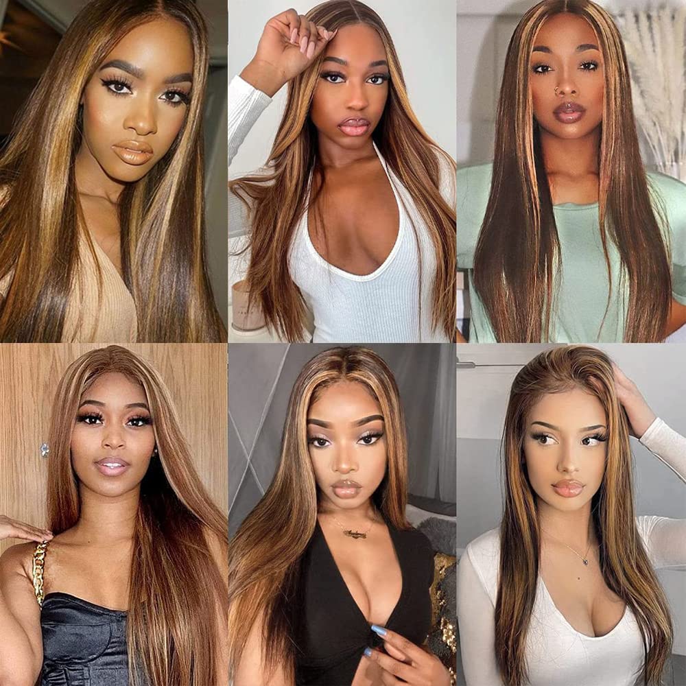 Vanlov Hair-Vanlov Ombre Highlight Lace Front Wig Human Hair 4/27 Straight Pre Plucked 13x4/13x6 HD Lace with Natural HairLine