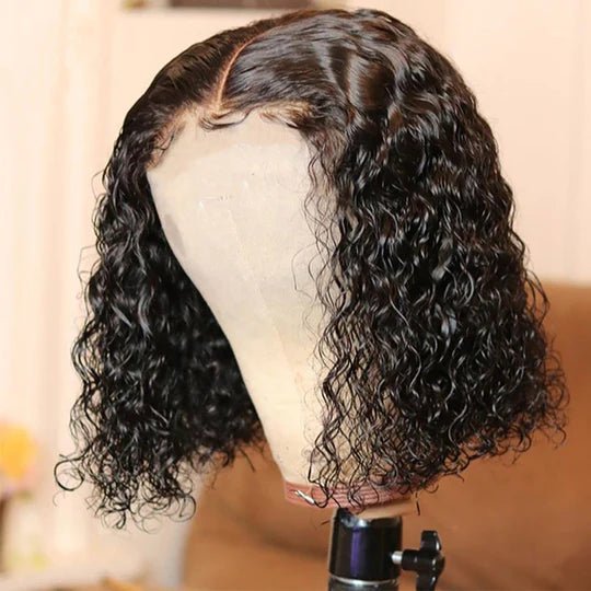 Vanlov Hair-Vanlov Peruvian Water Curly Short Bob Human Hair 4X4 Lace Closure Wigs Pre Plucked Lace Wig 150%-180% Density