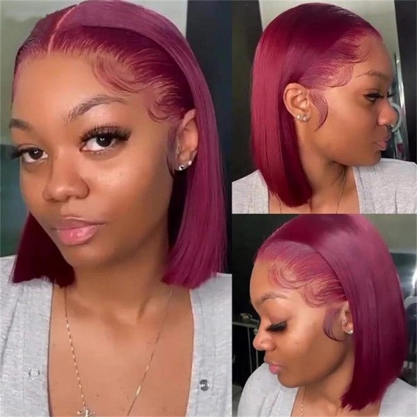 Vanlov Hair-Vanlov Red 99j Burgundy Color Straight Bob Wig 13X4 Lace Front Wigs 100% Unproceed Virgin Human hair 8-16 Inch