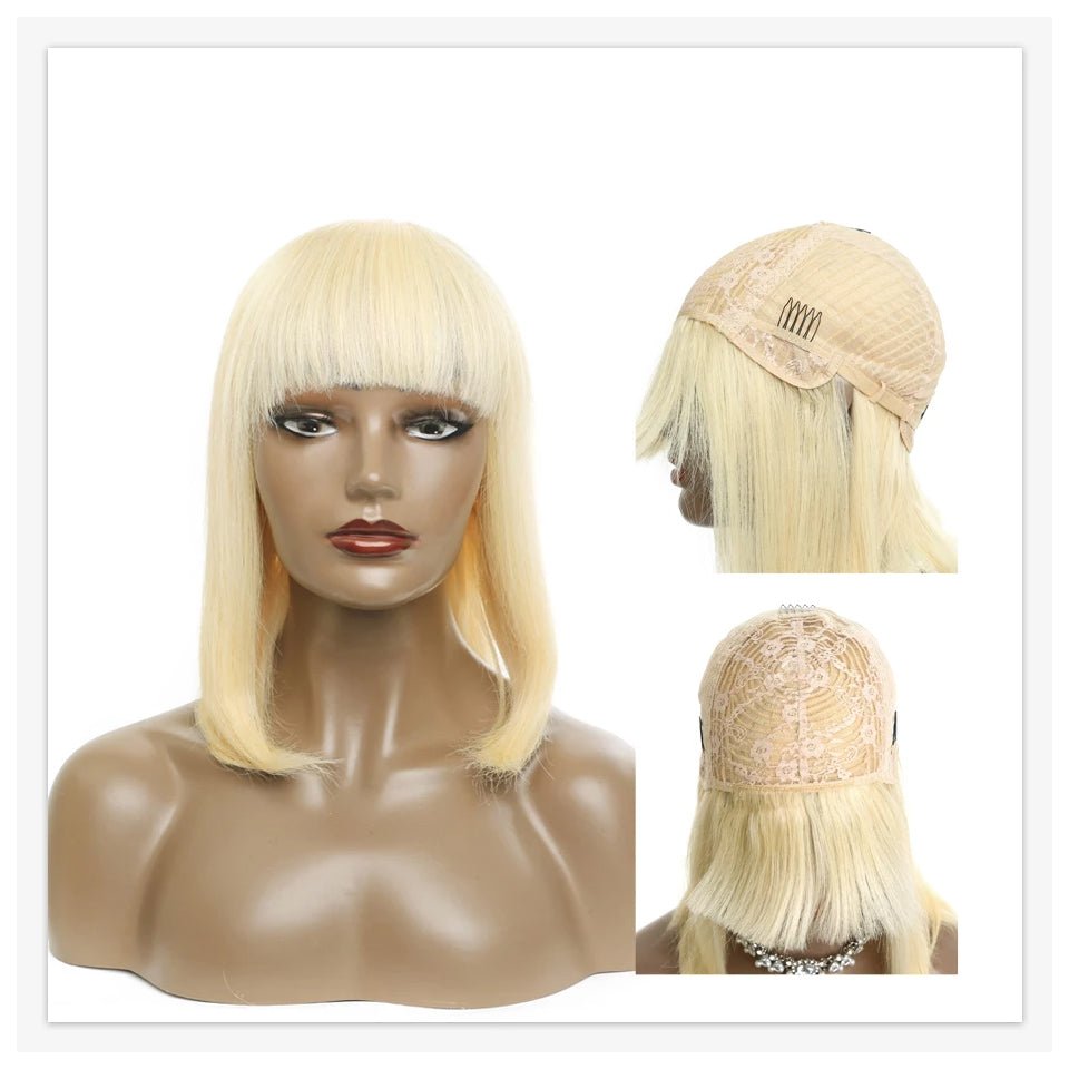 Vanlov Hair-Vanlov Straight Bob Wig With Bangs Human Hair Wigs 613 Blonde Fringe Wig Peruvian Human Hair Wigs
