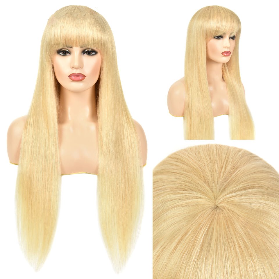 Vanlov Hair-Vanlov Straight Human Hair Wigs With Bangs 613 Blonde Peruvian Hair For Women No Lcae Wigs