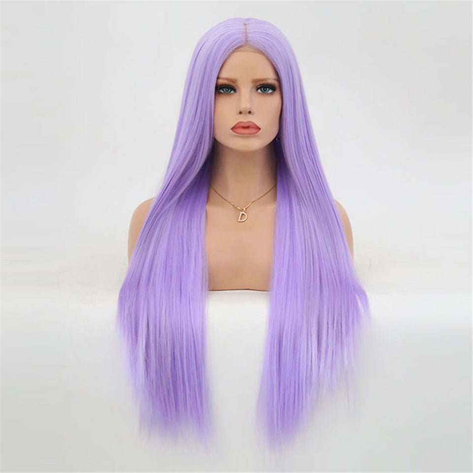 Vanlov Hair-Vanlov Straight Lace Front Wig 150% Density Virgin Human Hair Purple Color