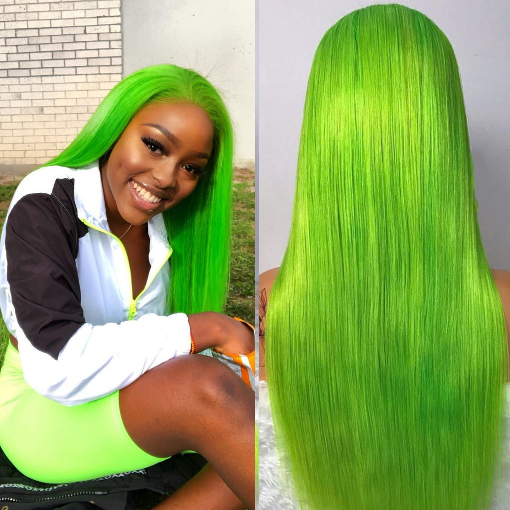 Vanlov Hair-Vanlov Virgin Human Hair 150%-250% Density Green Hair Straight Hair 13X4/13x6 Lace Front Wig