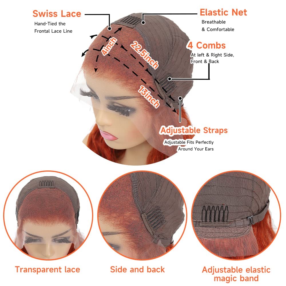 Vanlov Hair-Vanlov Virgin Human Hair 150% Density 350 Orange Color Body Wave 13X4 Lace Front Wig