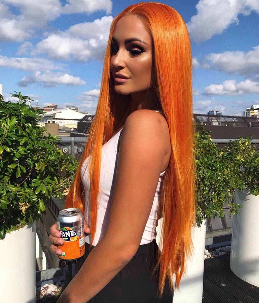 Vanlov Hair-Vanlov Virgin Human Hair 150% Density Orange Color Straight Hair 13X4/13x6 Lace Front Wig