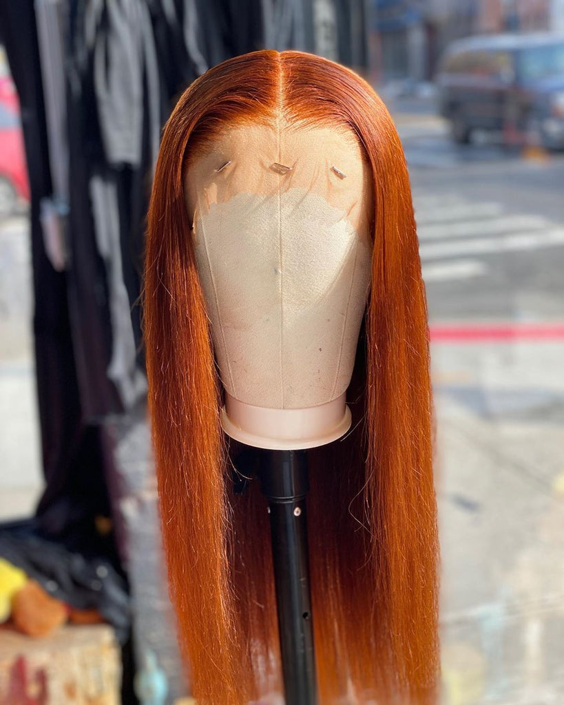 Vanlov Hair-Vanlov Virgin Human Hair 150% Density Orange Color Straight Hair 13X4/13x6 Lace Front Wig