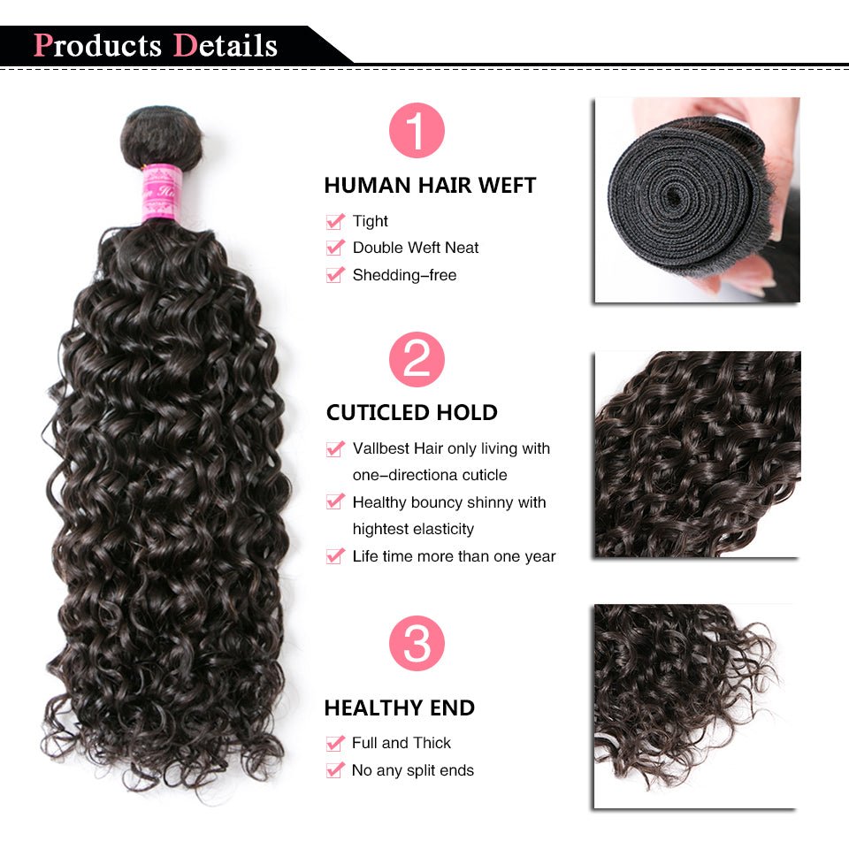 Vanlov Hair-Vanlov Virgin Human Hair Natural Color 4 Bundles With Lace Closure Water Curly