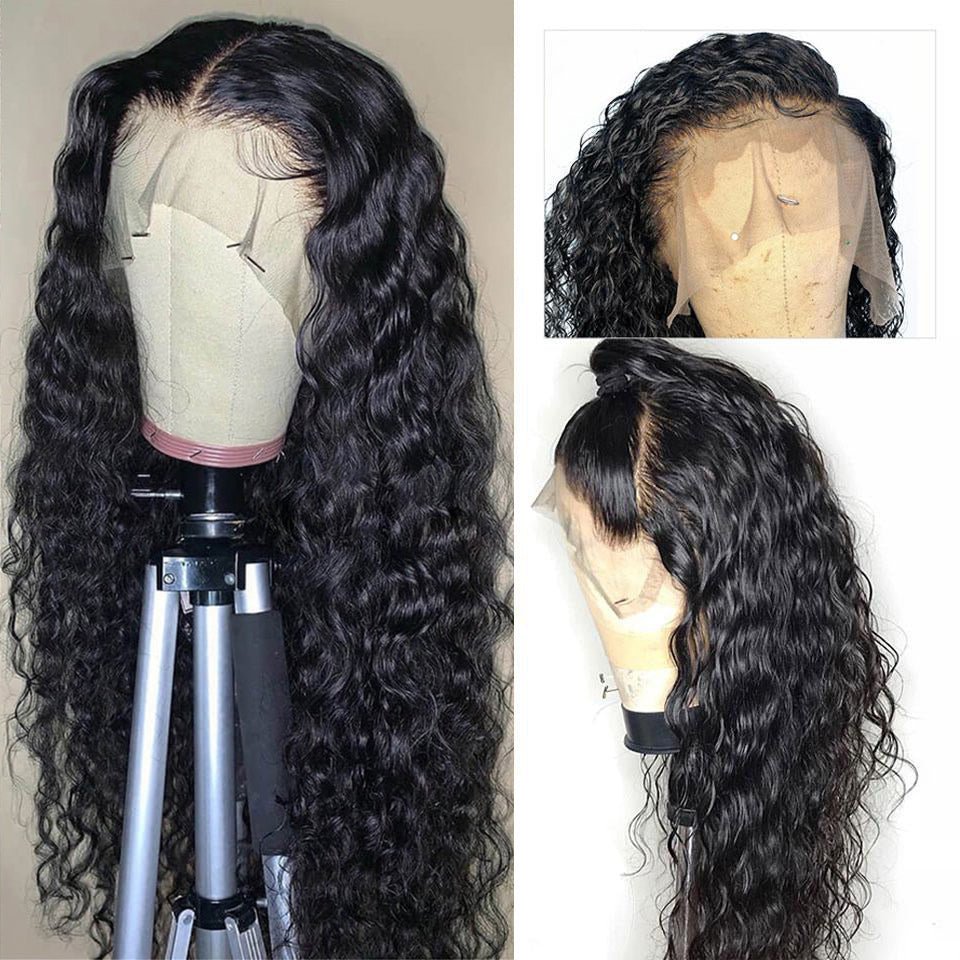 Vanlov Hair-Vanlov Virgin Human Hair Water Wave 13X4 Lace Front Wig Natural Black