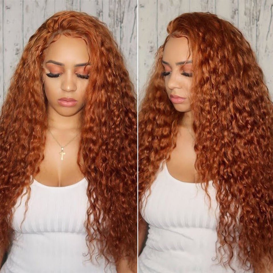 Vanlov Hair-Vanlov Virgin Human Hair Water Wave 13X4/13x6 Lace Front Wig 350 Orange Color
