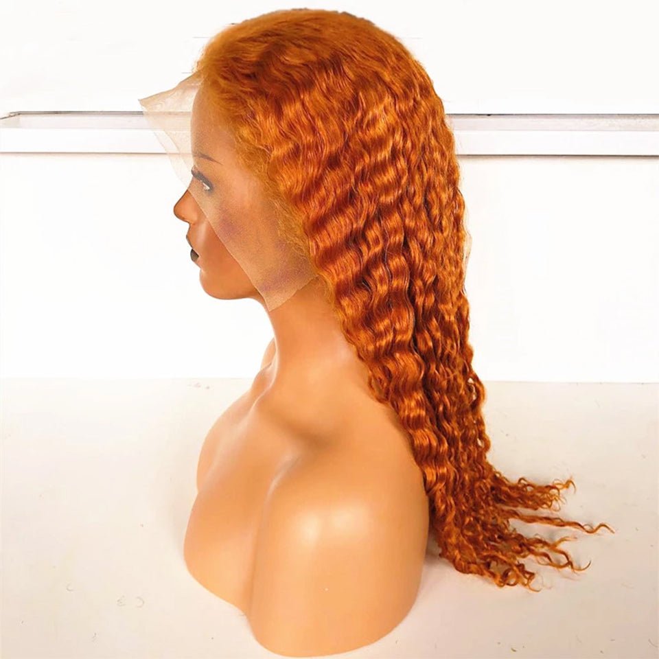 Vanlov Hair-Vanlov Virgin Human Hair Water Wave 13X4/13x6 Lace Front Wig 350 Orange Color