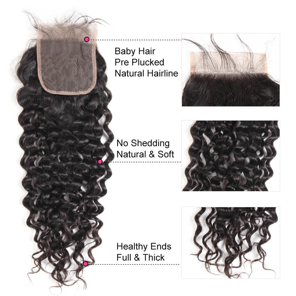 Vanlov Hair-Vanlov Water Wave 3 Bundles With Closure Wet And Weavy Natural Color Easy Dyed