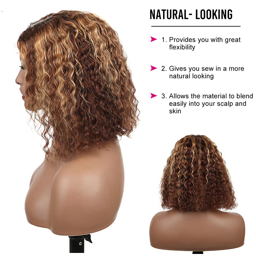Vanlov Hair-wear and go glueless wig deep wave short bob highlight lace closure wigs human hair