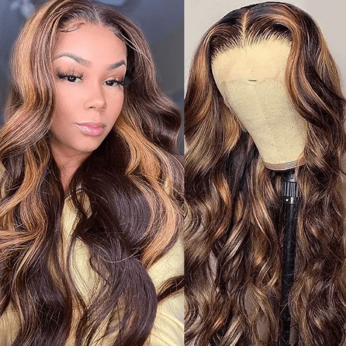 Vanlov Hair-Wear and Go Glueless Wigs Body Wave Wig High Density HD Transprent Glueless Lace Wig Highlight Lace Front Wigs Human Hair