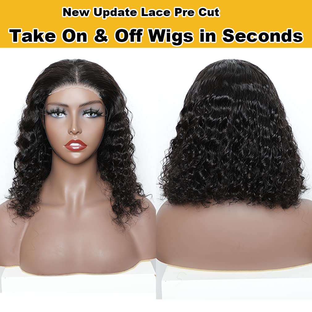 Vanlov Hair-Wear and Go HD Transparent Glueless Lace Wig Human Hair Short Bob Deep wave Wig